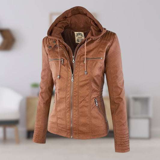 Gwendolen - Slim Moto Coat with Zip-Off Hood