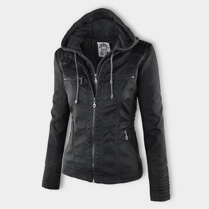 Gwendolen - Slim Moto Coat with Zip-Off Hood