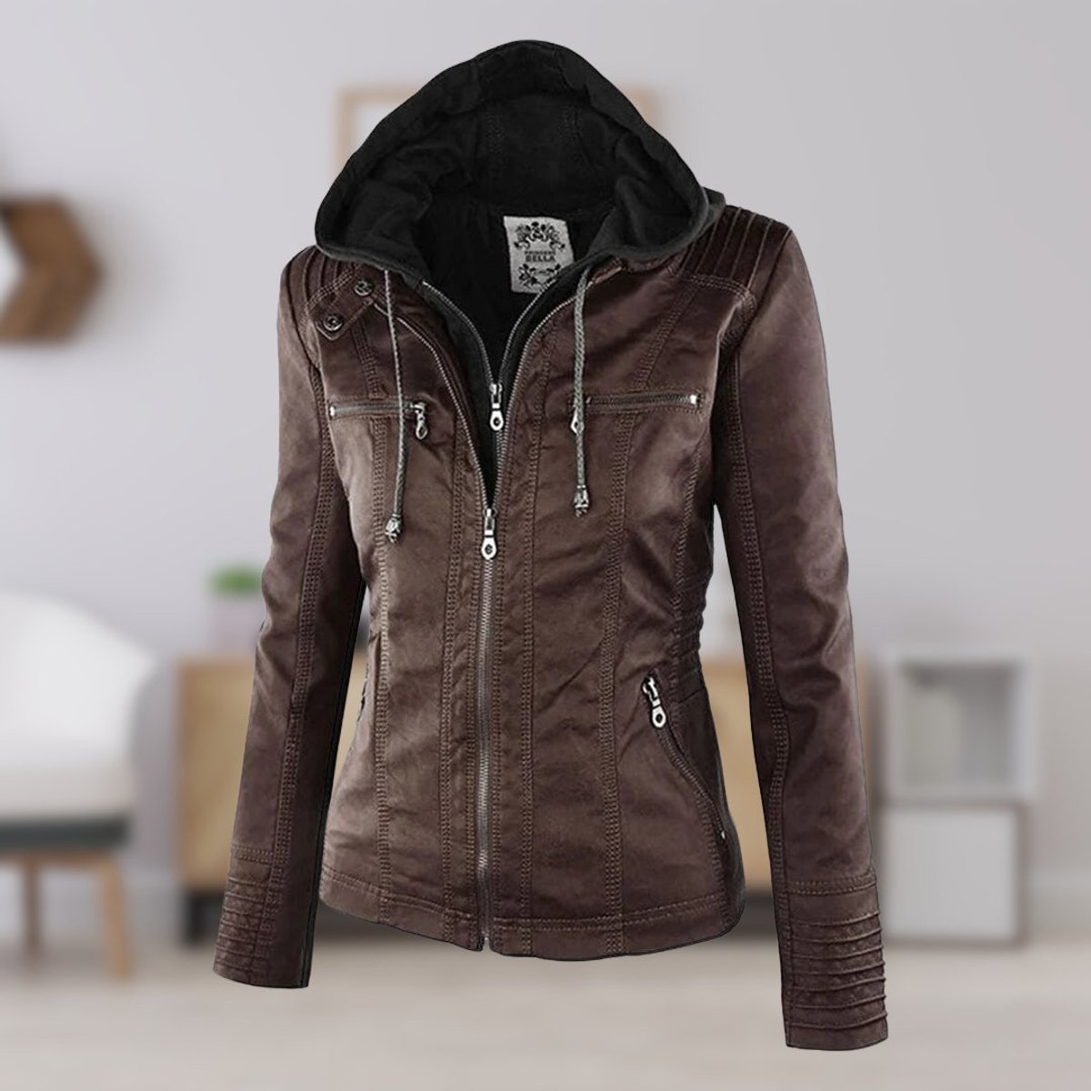 Gwendolen - Slim Moto Coat with Zip-Off Hood