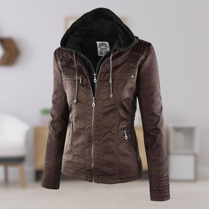Gwendolen - Slim Moto Coat with Zip-Off Hood