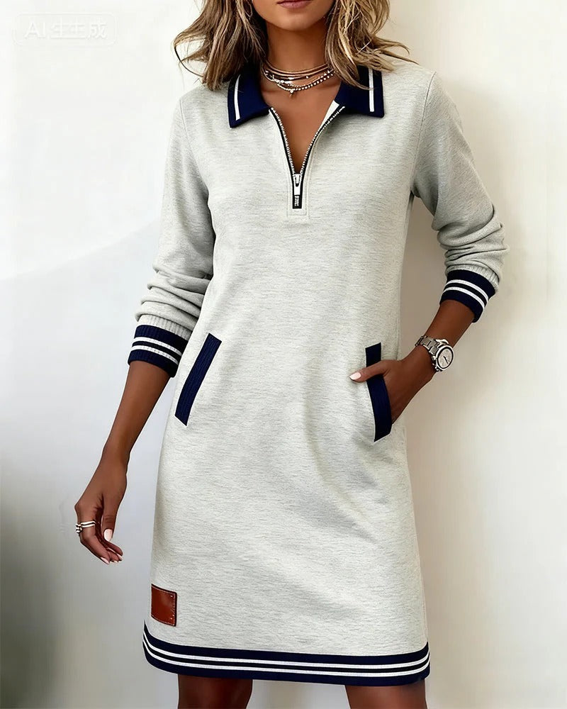 womens-knit-mini-dress-with-quarter-zip-collar-and-patch-pockets-2