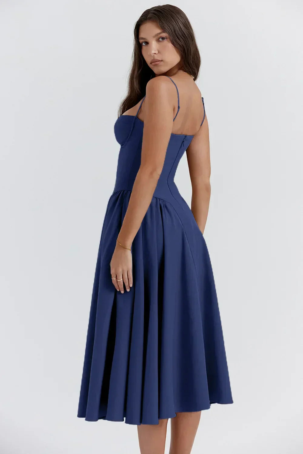 womens-midi-dress-in-woven-material-with-bust-seams-and-pockets-8