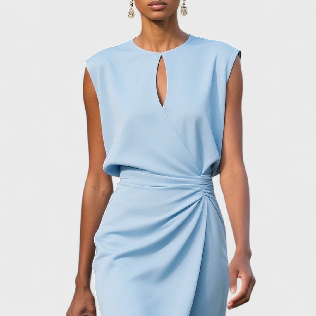 womens-midi-dress-in-woven-material-with-keyhole-neck-and-side-pleats-7