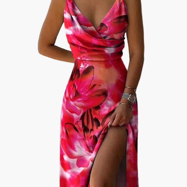 womens-midi-dress-in-woven-material-with-wrap-bodice-and-side-slit-1