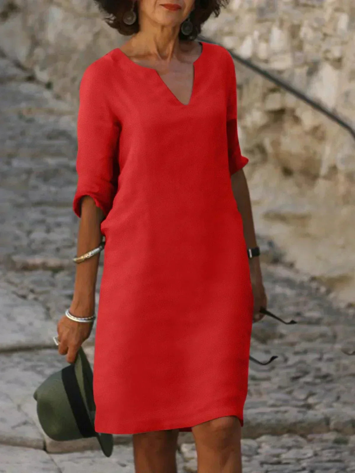 womens-midi-shift-dress-with-woven-surface-and-v-neckline-6