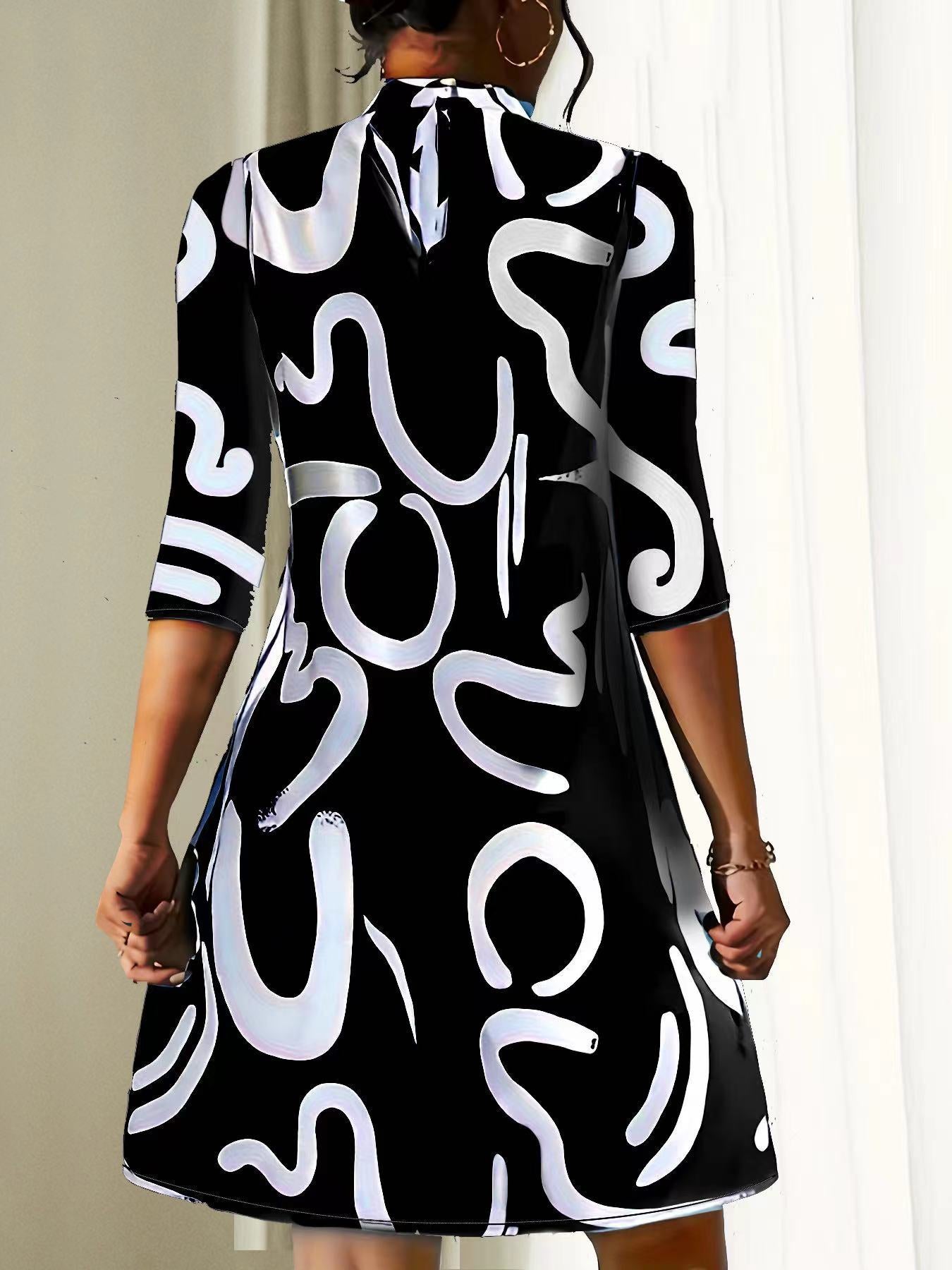 womens-mini-dress-in-knit-with-abstract-print-and-keyhole-back-2