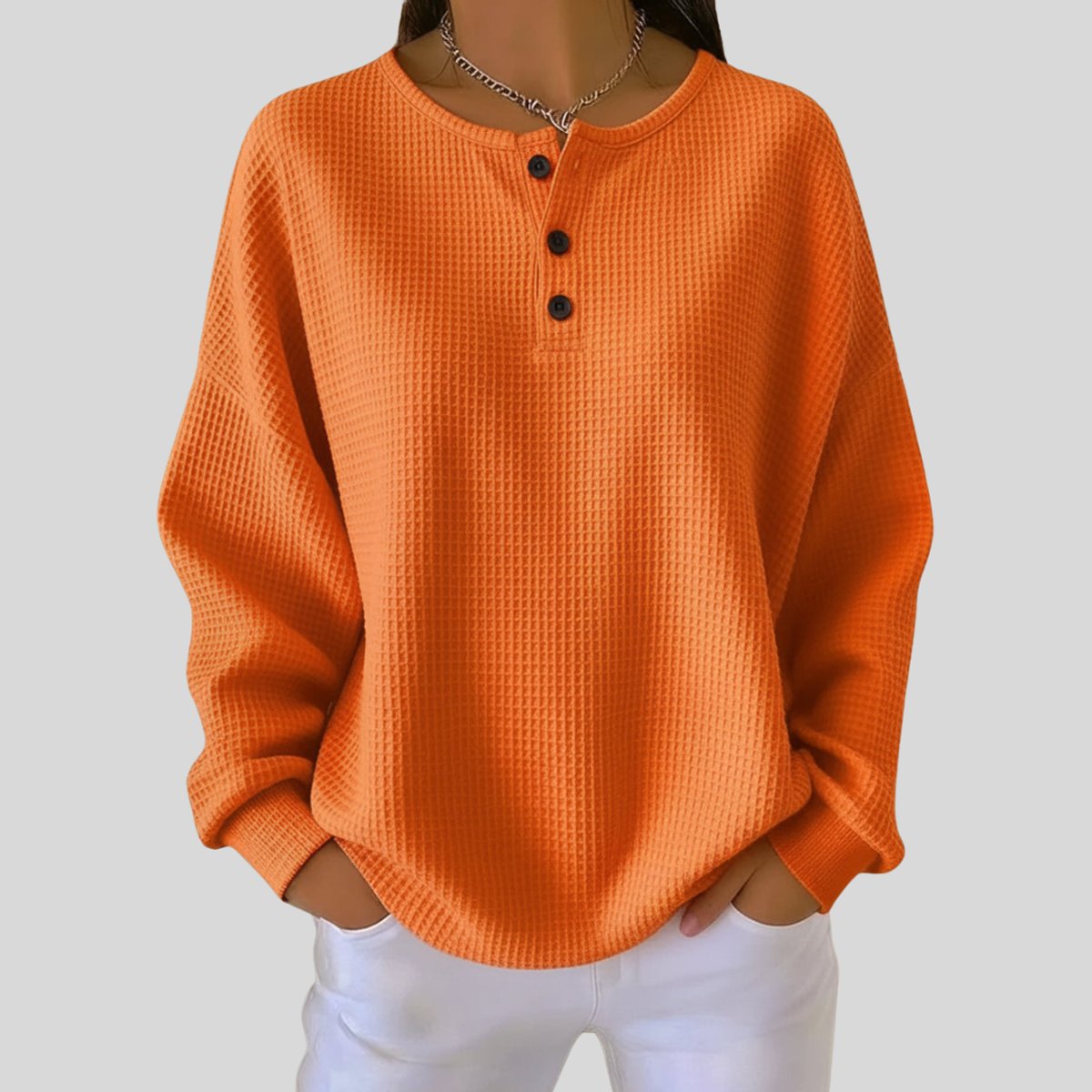Emmy - Oversized Waffle Knit Henley Top