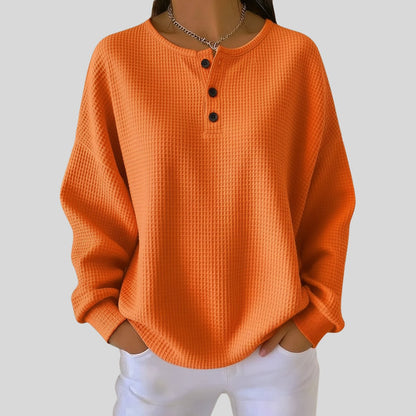 Emmy - Oversized Waffle Knit Henley Top