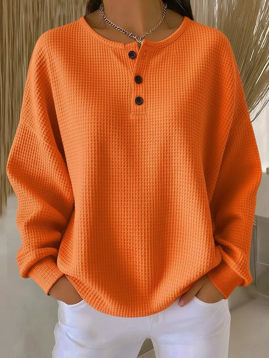 Emmy - Oversized Waffle Knit Henley Top