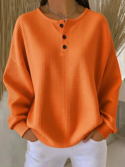 Emmy - Oversized Waffle Knit Henley Top