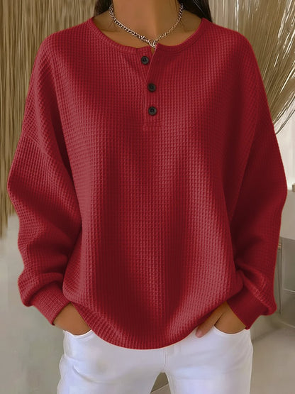 Emmy - Oversized Waffle Knit Henley Top