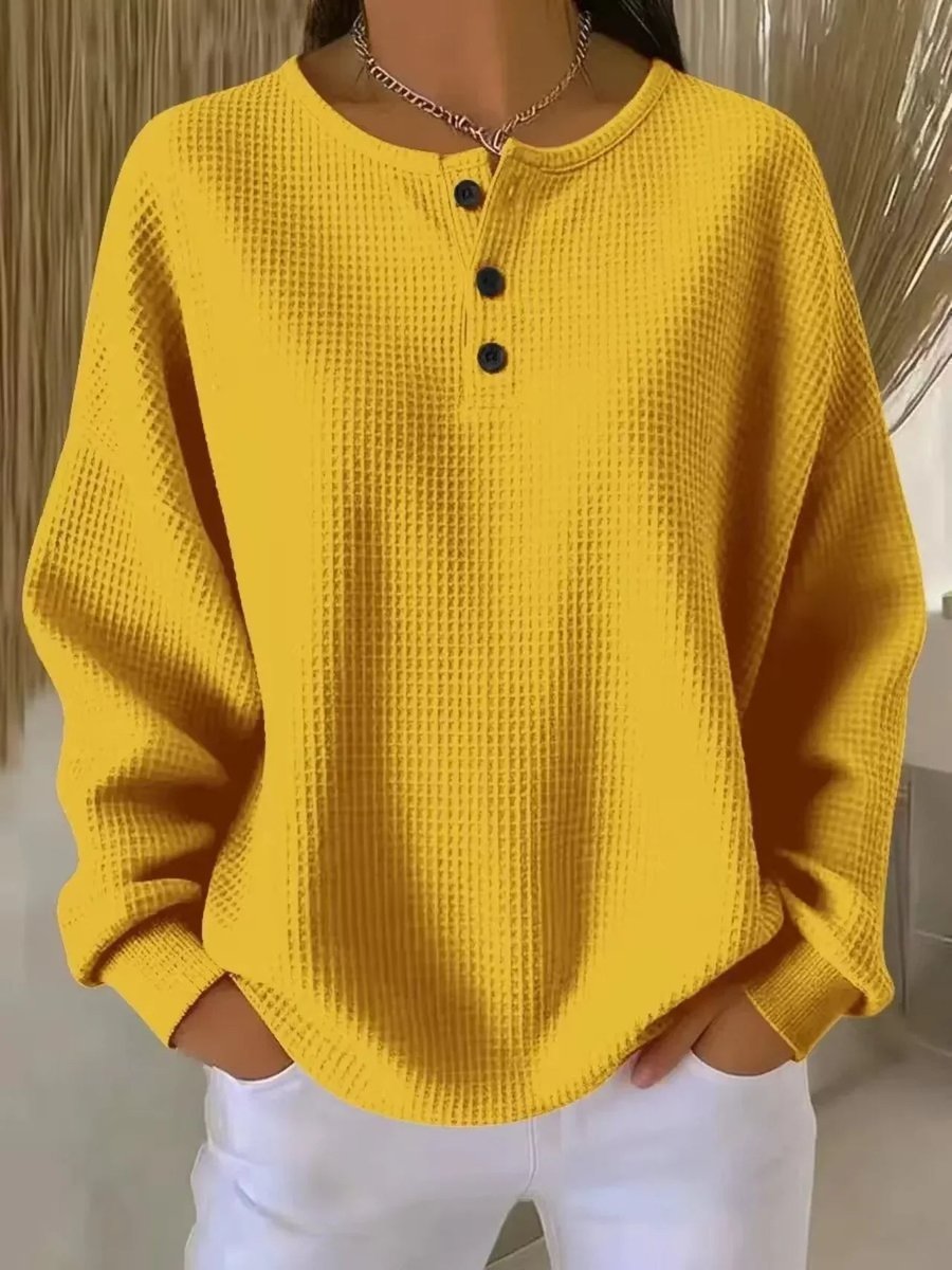 Emmy - Oversized Waffle Knit Henley Top