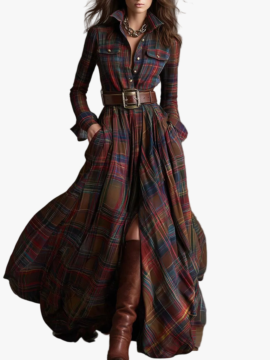 womens-plaid-woven-maxi-dress-with-button-placket-and-belt-1