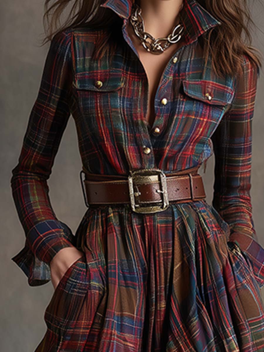 womens-plaid-woven-maxi-dress-with-button-placket-and-belt-3