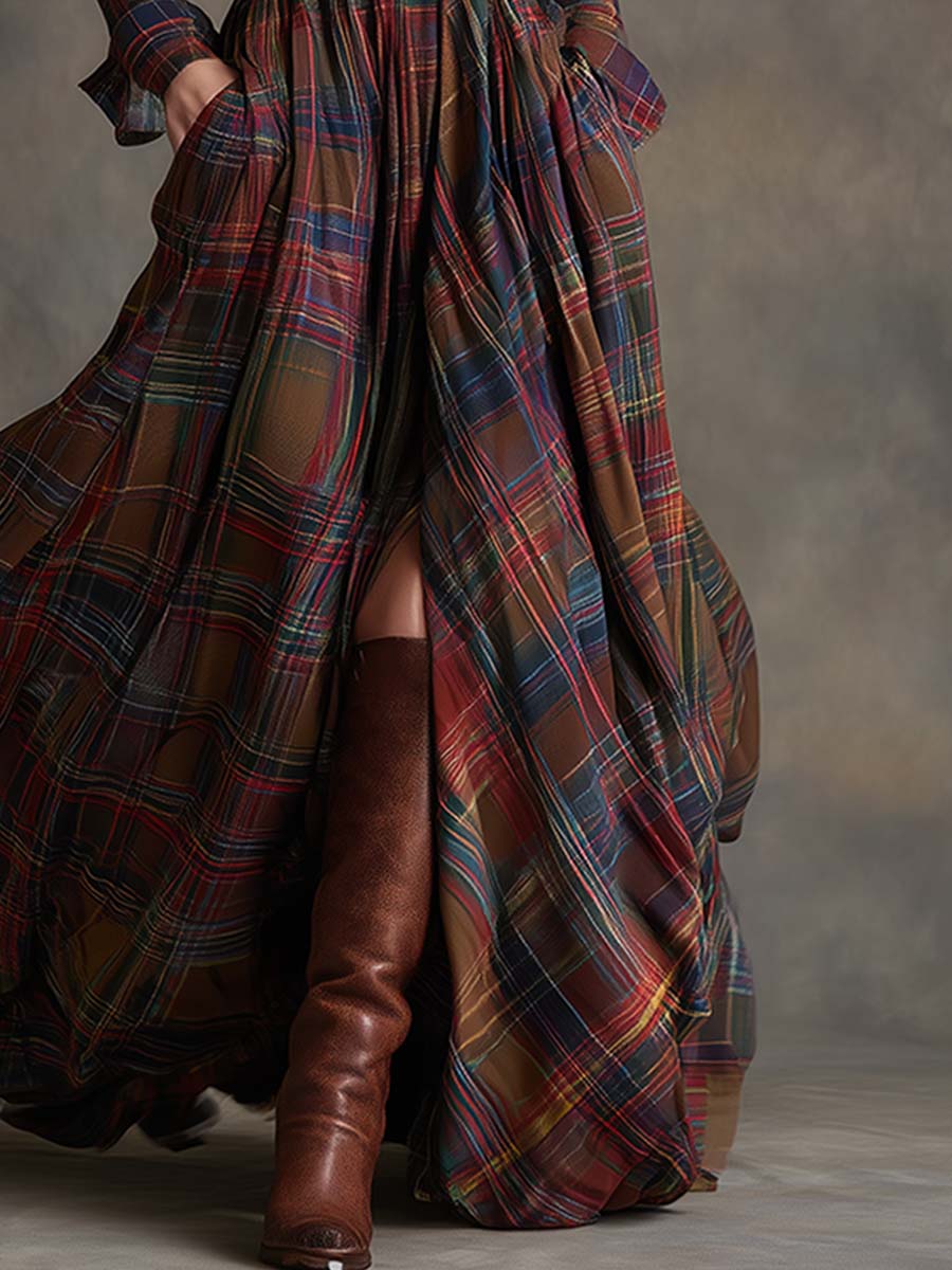 womens-plaid-woven-maxi-dress-with-button-placket-and-belt-4