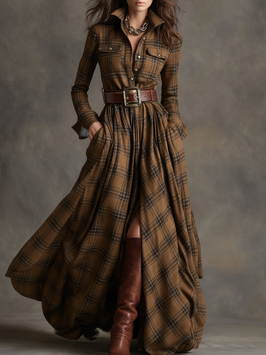 womens-plaid-woven-maxi-dress-with-button-placket-and-belt-8