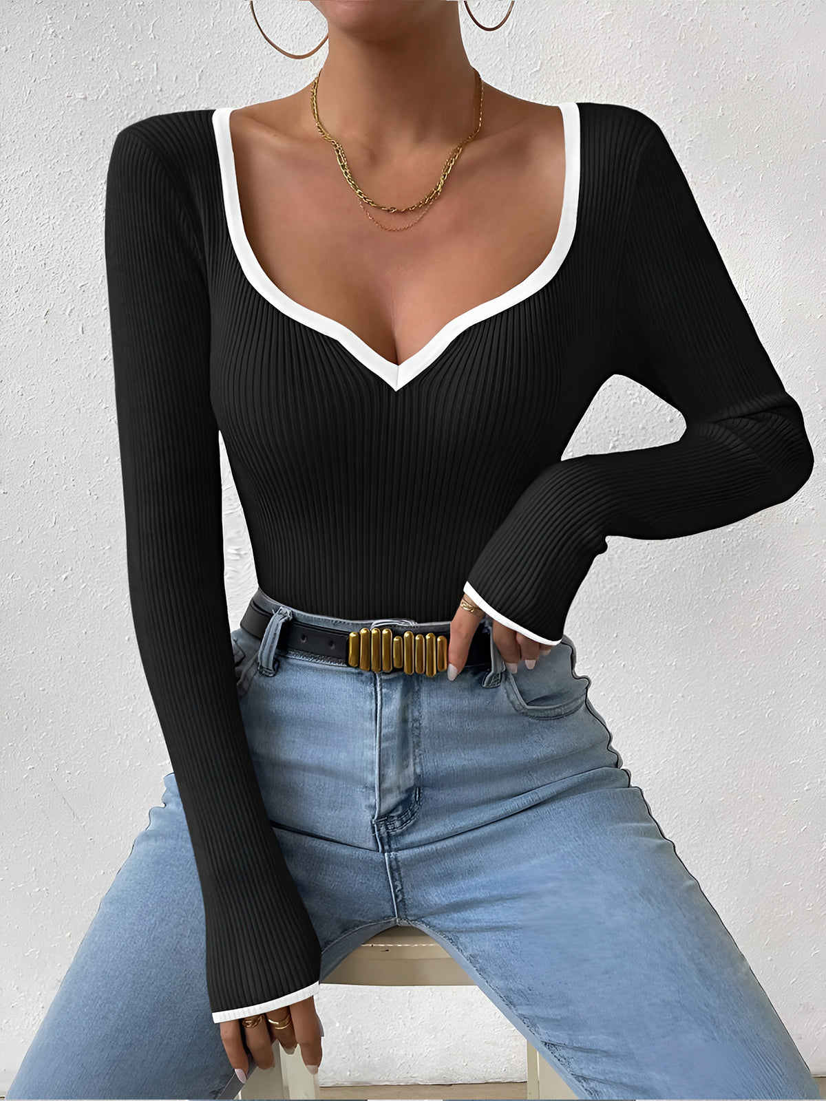womens-ribbed-knit-sweater-with-v-neck-and-trim-5