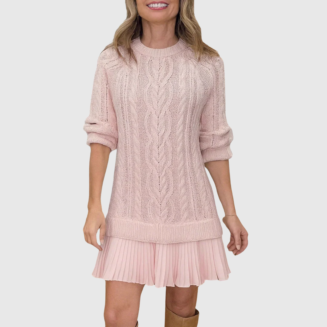 womens-sweater-dress-with-cable-knit-and-pleated-hem-2