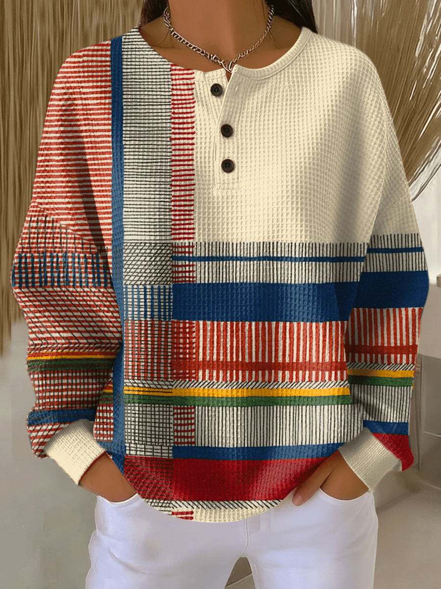 Maeve - Patterned Waffle Knit Relaxed Top