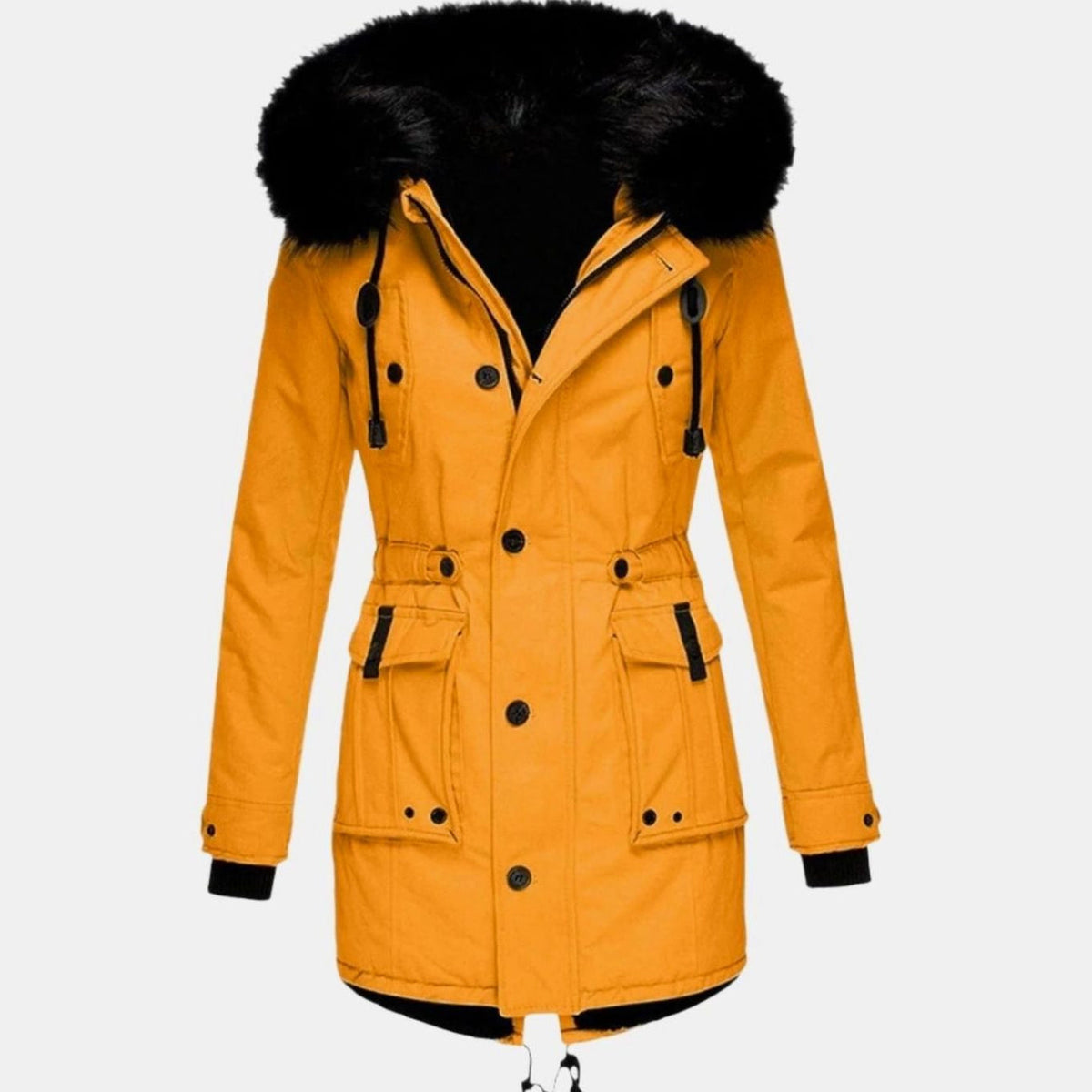 Fleurine - Hooded Parka with Drawstring Waist