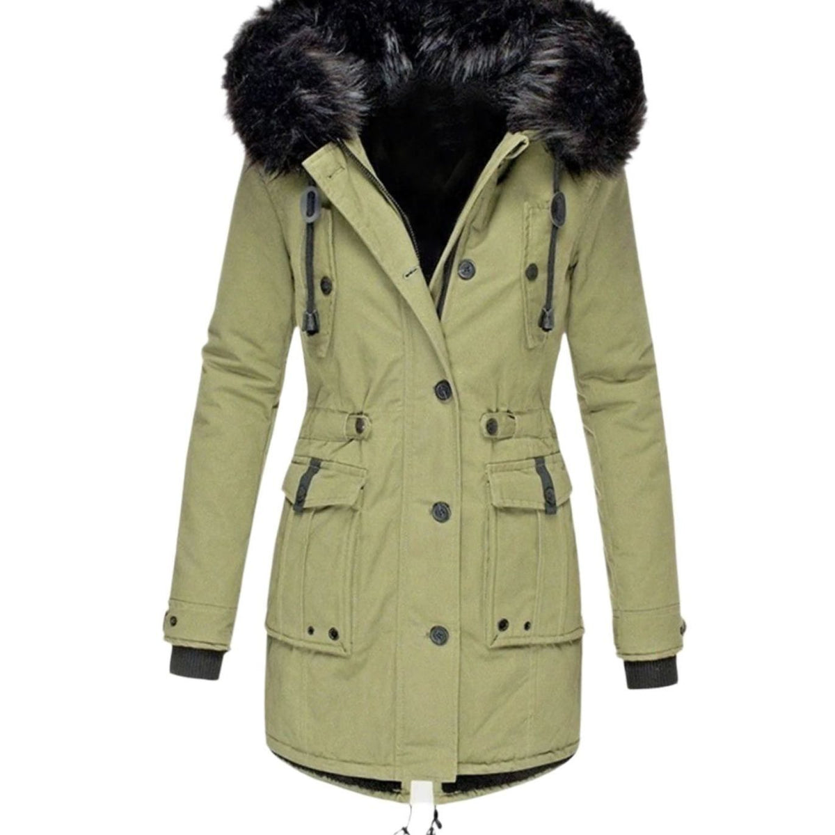 Fleurine - Hooded Parka with Drawstring Waist