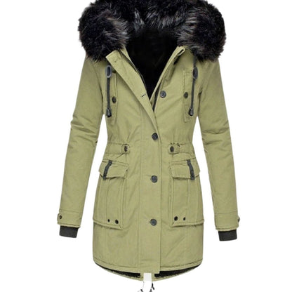 Fleurine - Hooded Parka with Drawstring Waist