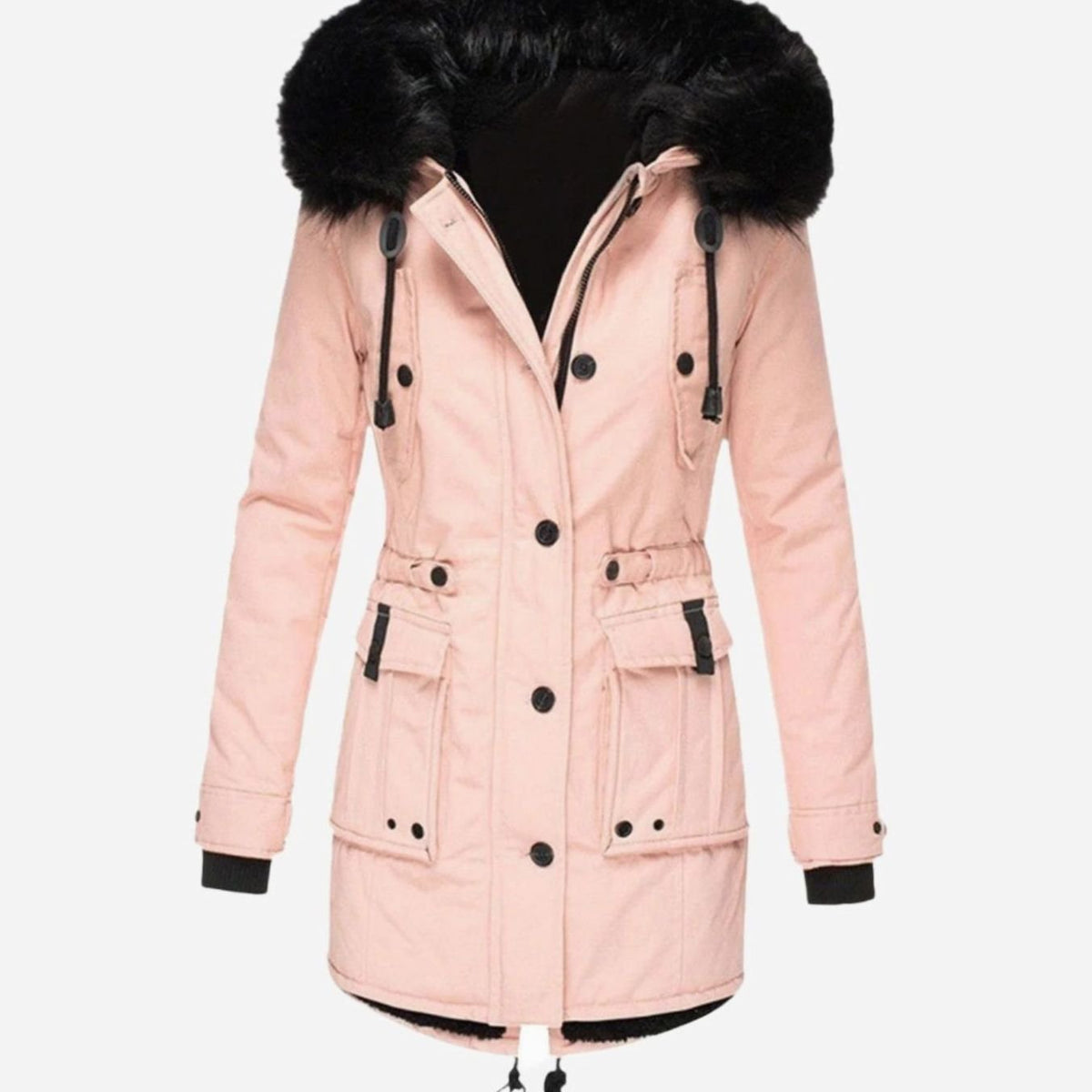 Fleurine - Hooded Parka with Drawstring Waist