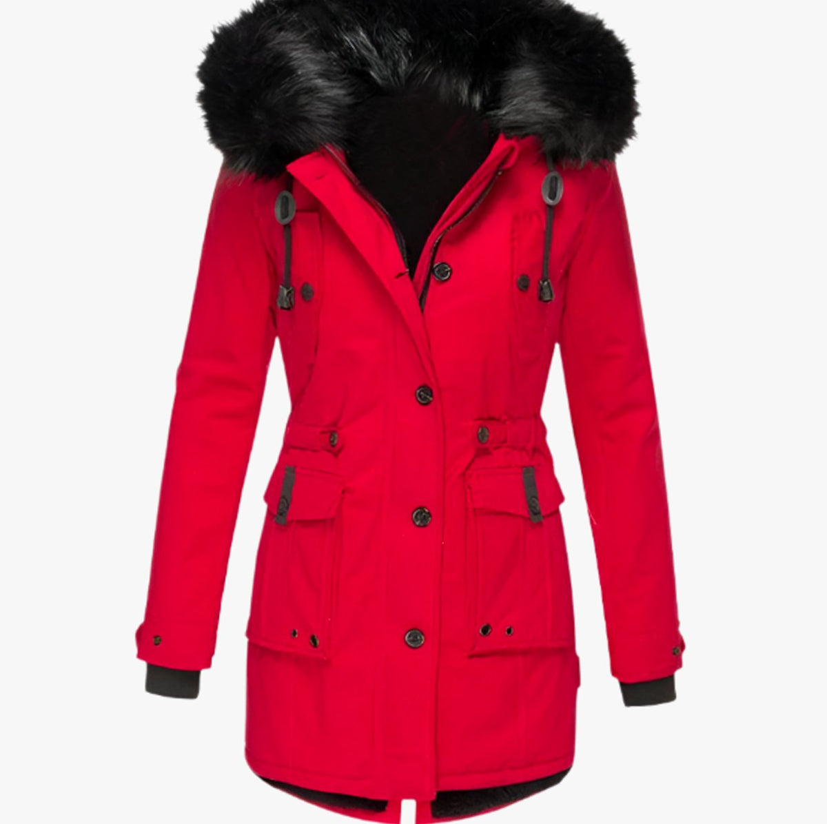 Fleurine - Hooded Parka with Drawstring Waist