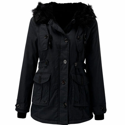 Fleurine - Hooded Parka with Drawstring Waist