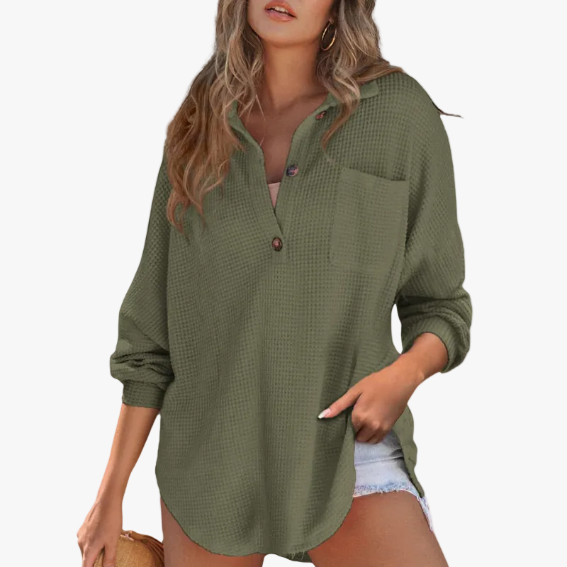 womens-waffle-knit-tunic-top-with-v-neck-and-button-placket-1