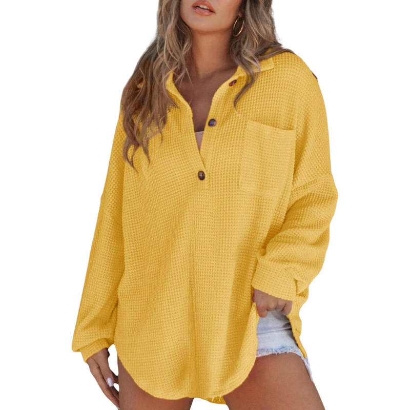 womens-waffle-knit-tunic-top-with-v-neck-and-button-placket-12