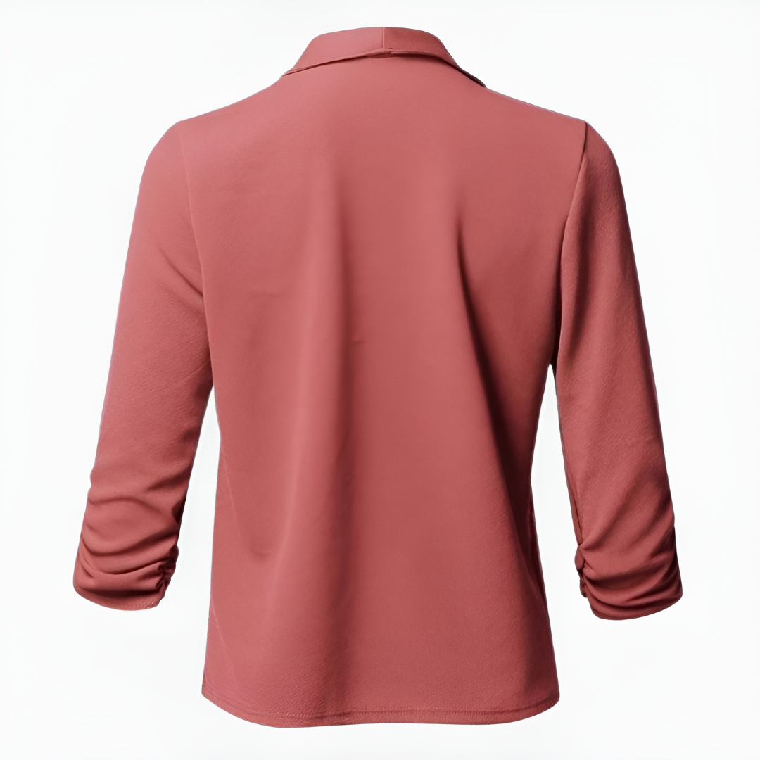 womens-woven-blazer-with-open-front-and-ruched-sleeves-3
