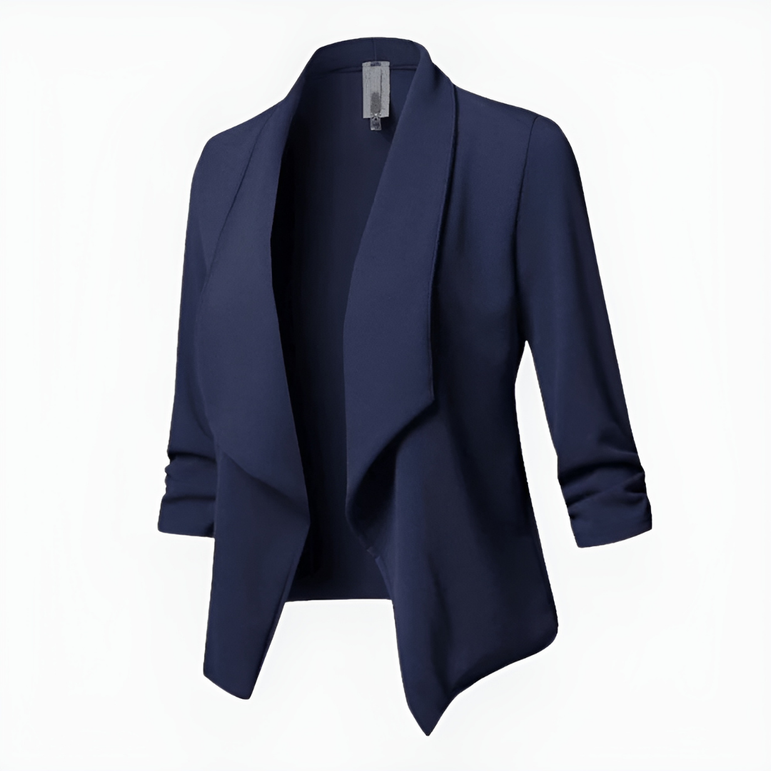 womens-woven-blazer-with-open-front-and-ruched-sleeves-4