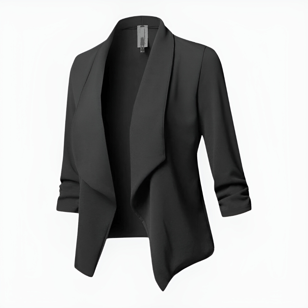 womens-woven-blazer-with-open-front-and-ruched-sleeves-5