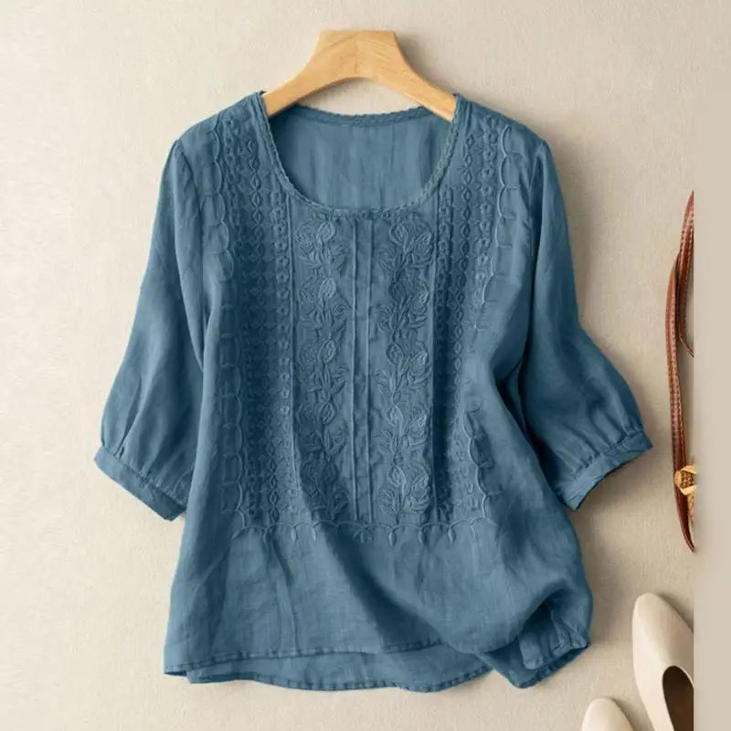 womens-woven-blouse-with-embroidered-front-panel-and-scoop-neck-2