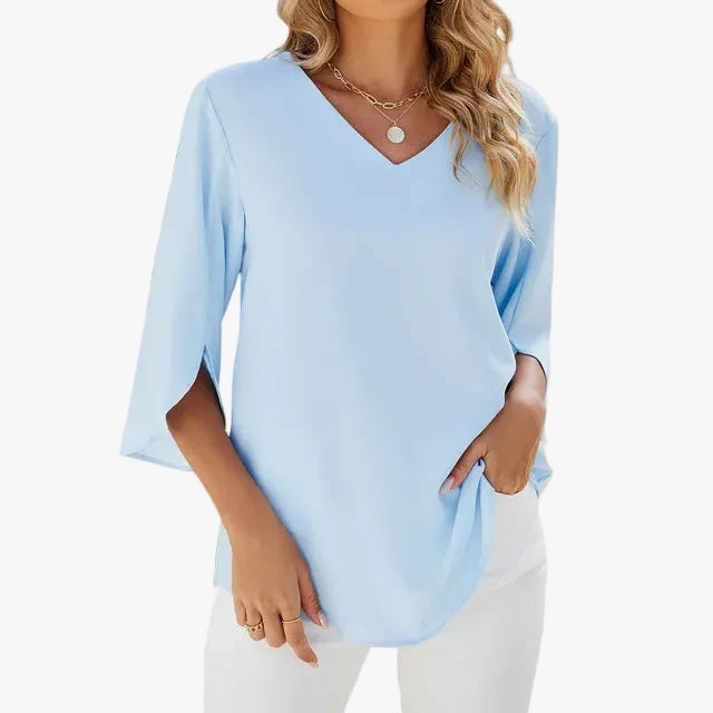 womens-woven-blouse-with-v-neck-and-split-sleeves-1