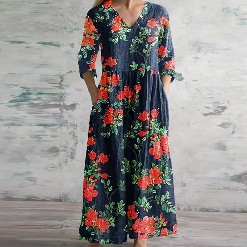 womens-woven-maxi-dress-with-v-neck-and-panel-print-4