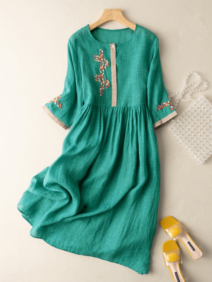 womens-woven-midi-dress-with-embroidery-and-button-placket-2