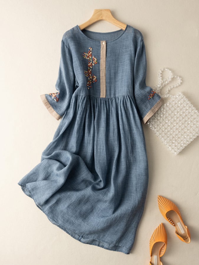 womens-woven-midi-dress-with-embroidery-and-button-placket-4