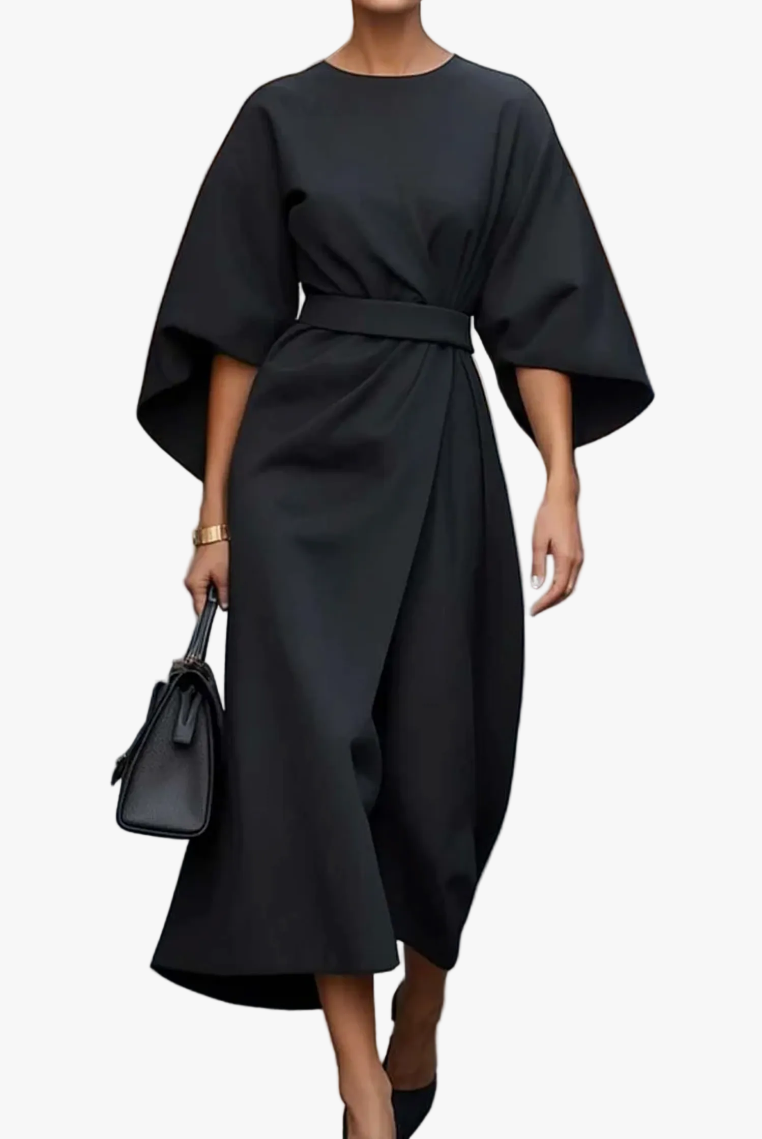 womens-woven-midi-dress-with-side-tie-and-batwing-sleeves-1