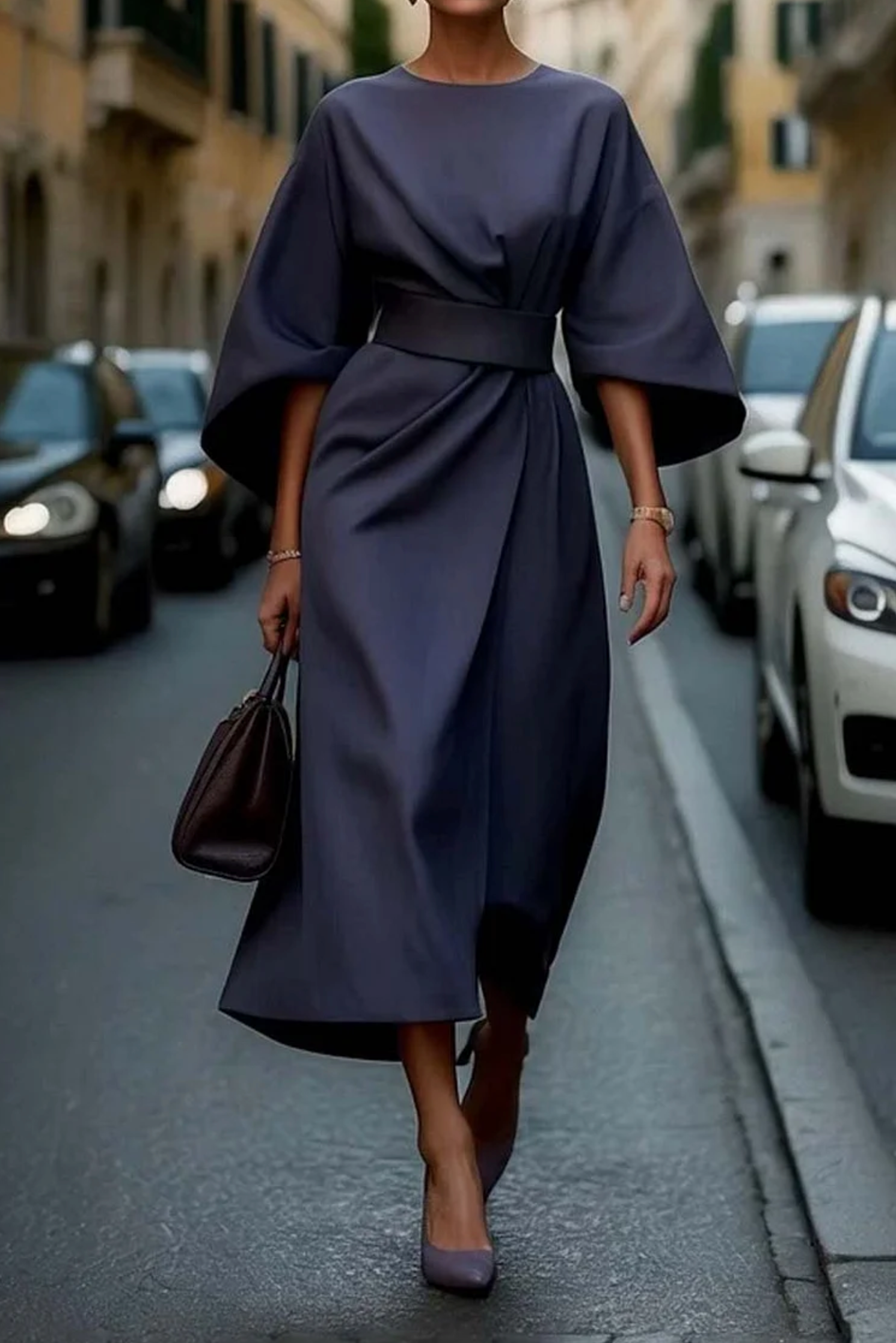womens-woven-midi-dress-with-side-tie-and-batwing-sleeves-2