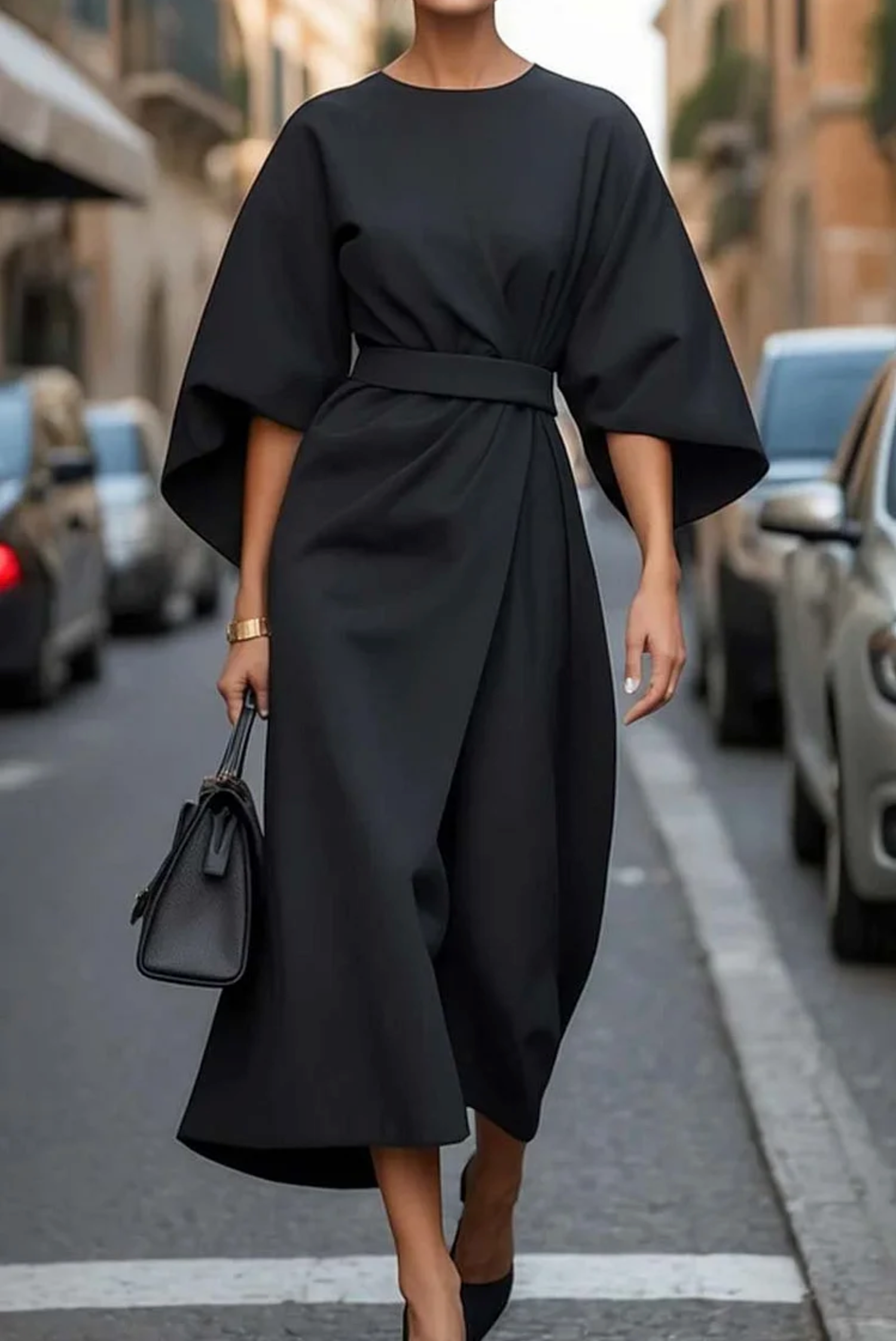 womens-woven-midi-dress-with-side-tie-and-batwing-sleeves-4