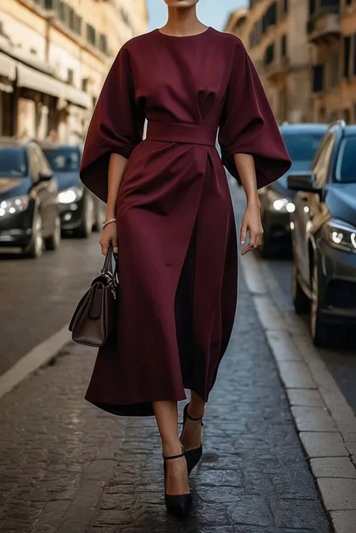 womens-woven-midi-dress-with-side-tie-and-batwing-sleeves-5