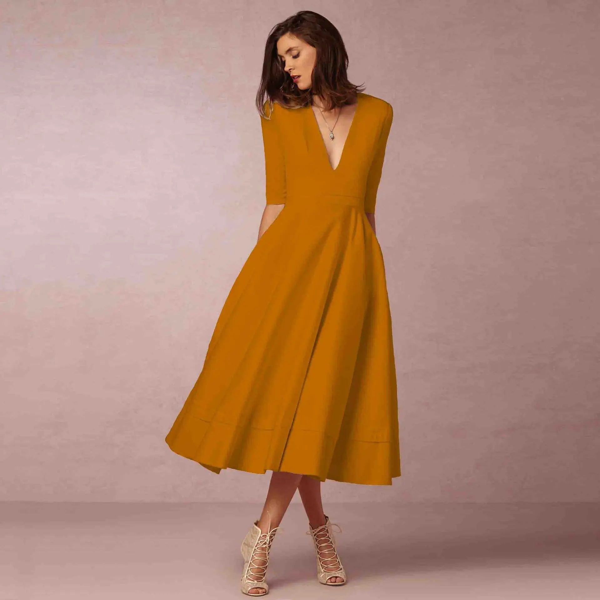 womens-woven-midi-dress-with-v-neck-and-pleated-skirt-3