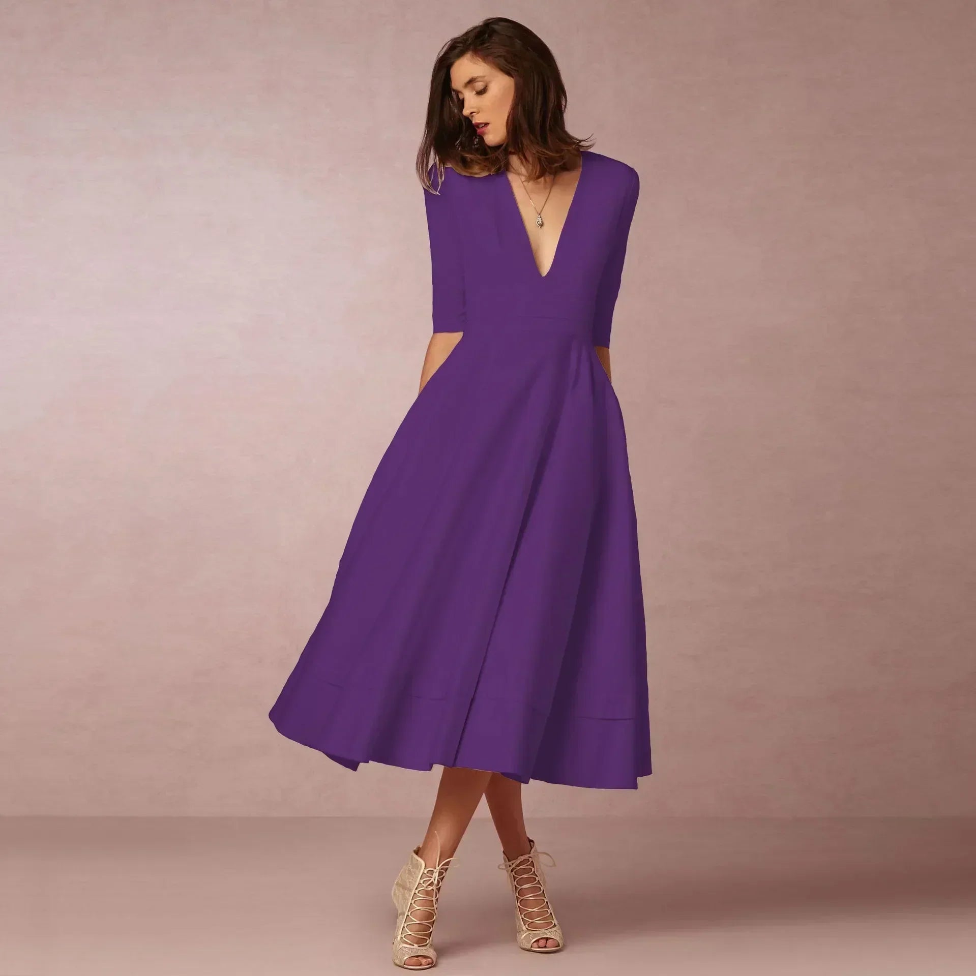 womens-woven-midi-dress-with-v-neck-and-pleated-skirt-9