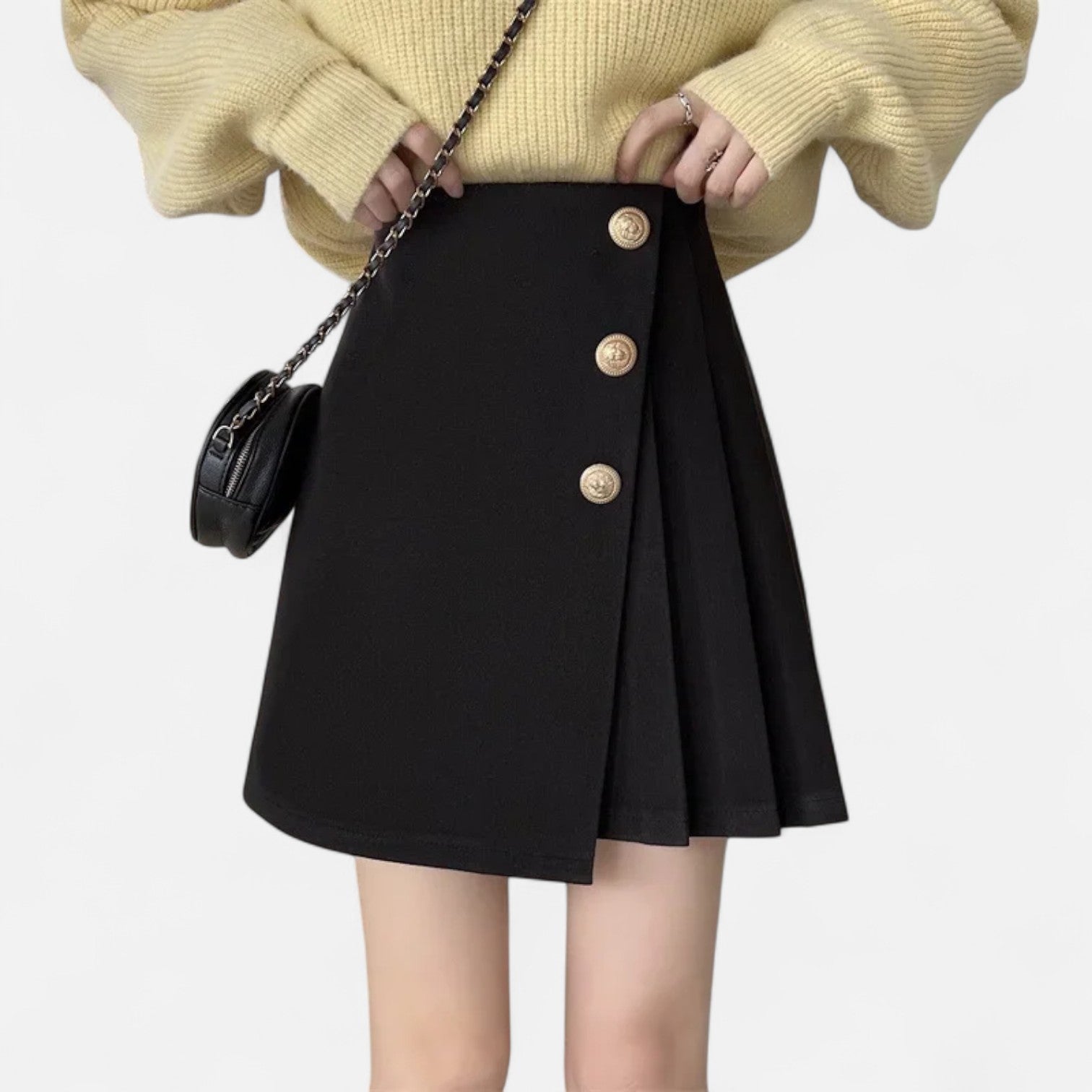 womens-woven-mini-skirt-with-side-buttons-and-pleated-panel-2