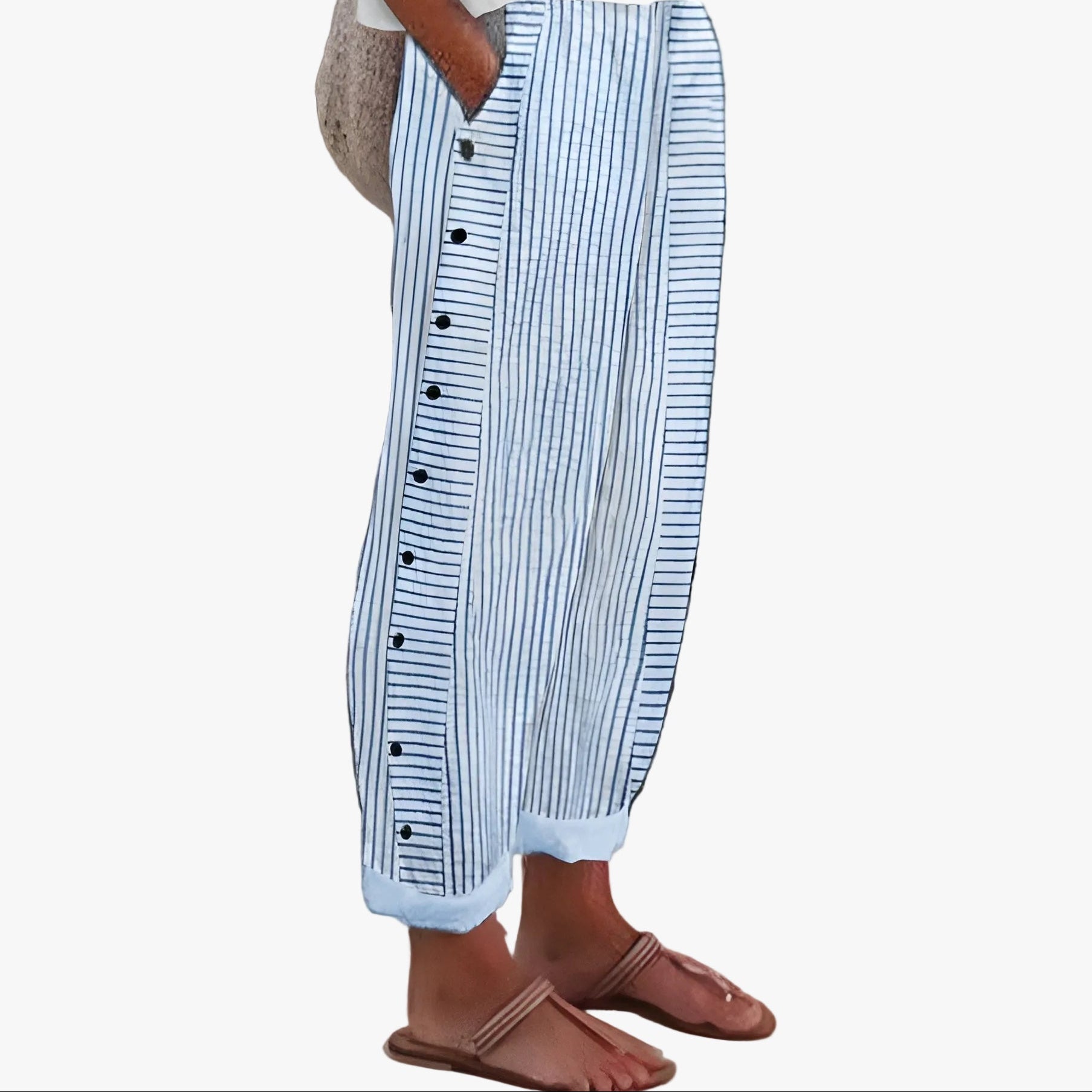 womens-woven-straight-leg-pants-with-side-pockets-and-button-trim-1