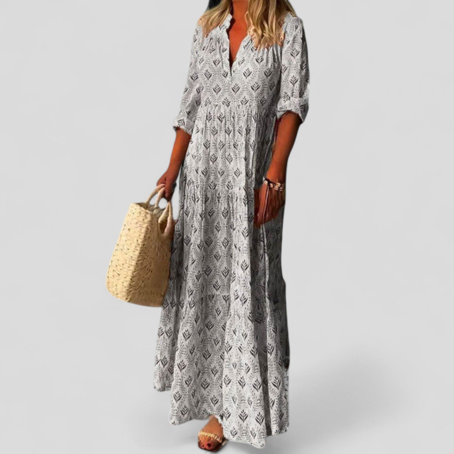 Wren | Women's Cotton Boho Printed V-Neck Maxi Dress
