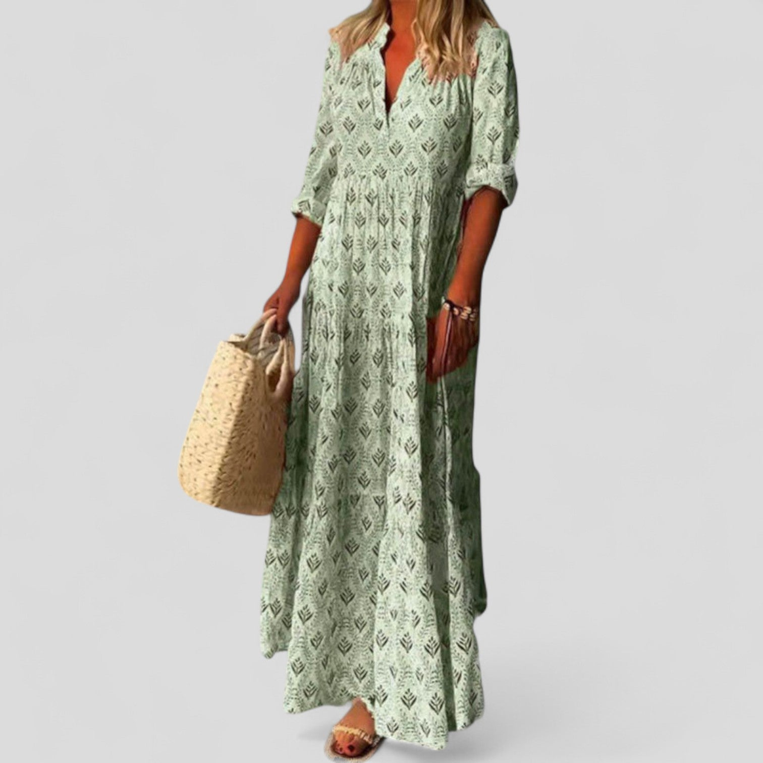 Wren | Women's Cotton Boho Printed V-Neck Maxi Dress