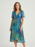 Zafrina | Abstract Short-Sleeve Midi Dress